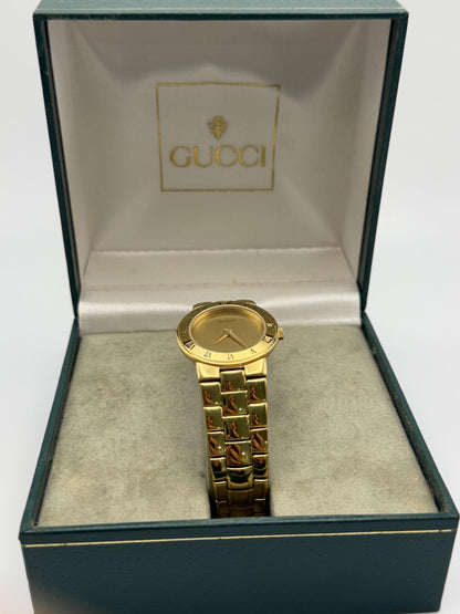 Vintage Gucci Gold Watch, Roman Numeral Bezel, Swiss Made 3000L, Luxury Designer