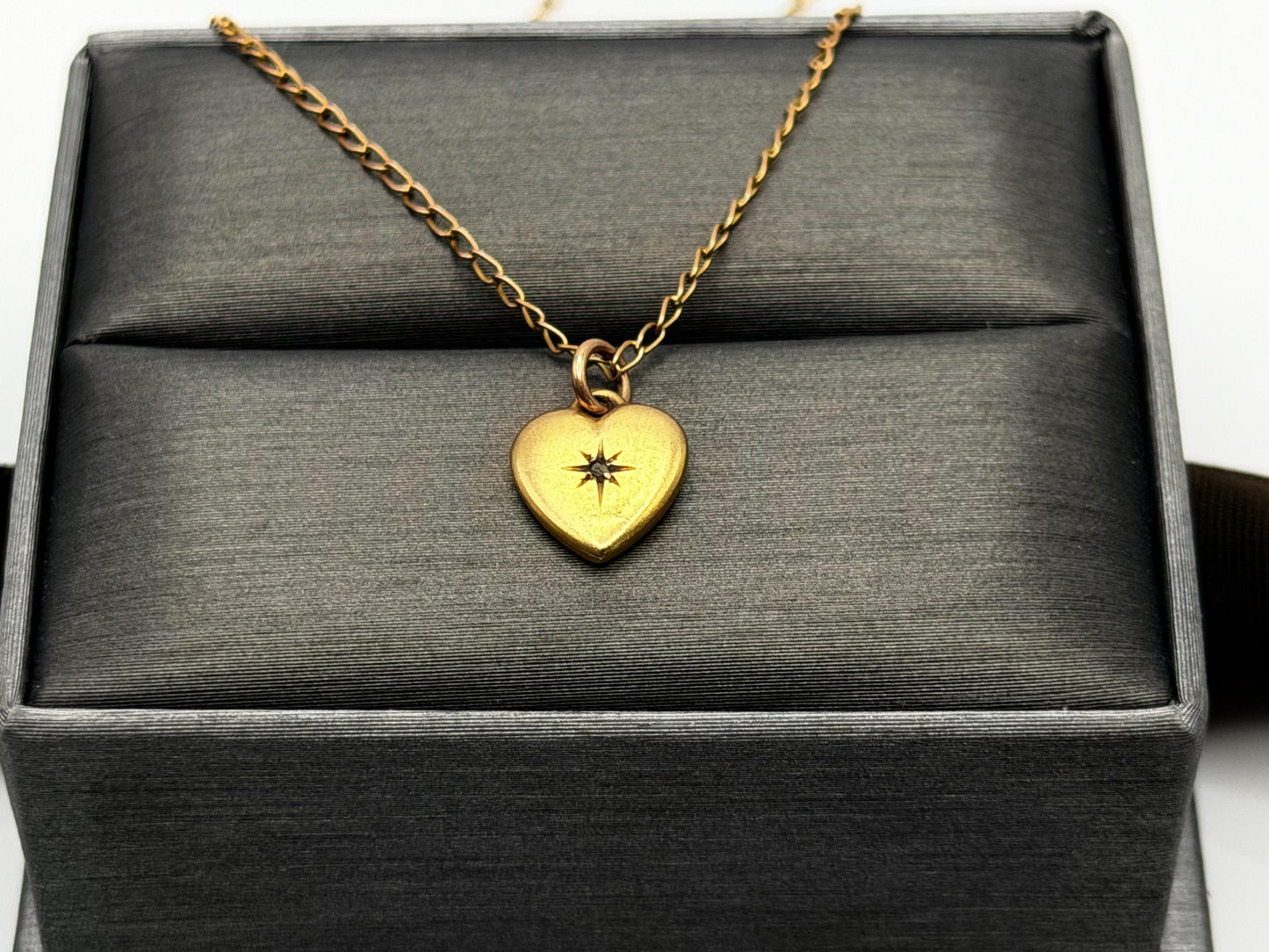 10k Vintage Gold Heart Diamond Love Pendant Necklace Dainty Chain