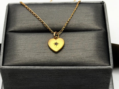 10k Vintage Gold Heart Diamond Love Pendant Necklace Dainty Chain