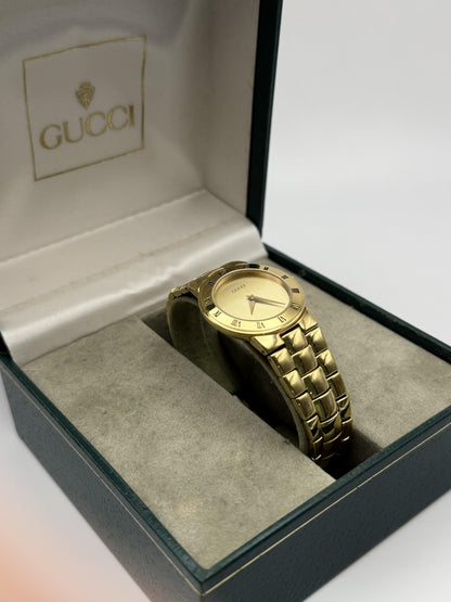 Vintage Gucci Gold Watch, Roman Numeral Bezel, Swiss Made 3000L, Luxury Designer