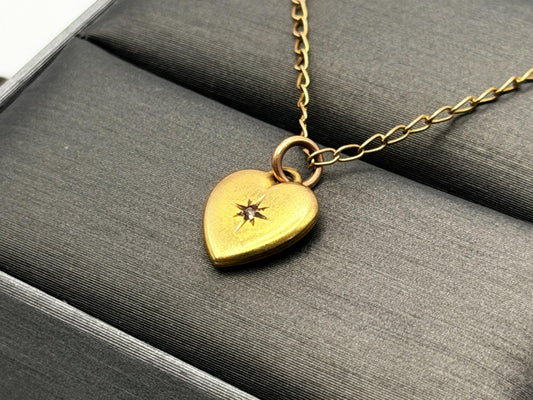 10k Vintage Gold Heart Diamond Love Pendant Necklace Dainty Chain