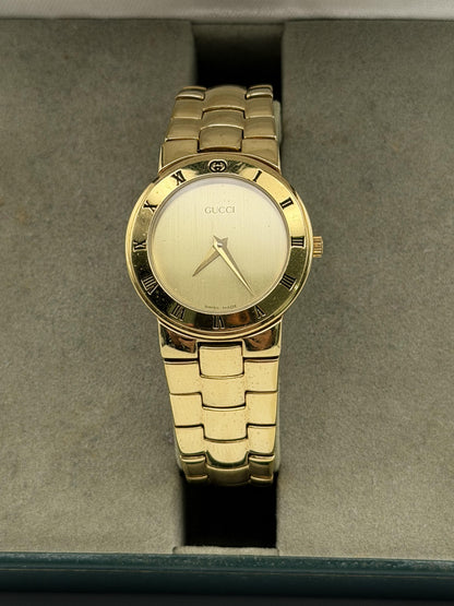 Vintage Gucci Gold Watch, Roman Numeral Bezel, Swiss Made 3000L, Luxury Designer