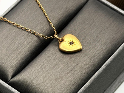 10k Vintage Gold Heart Diamond Love Pendant Necklace Dainty Chain