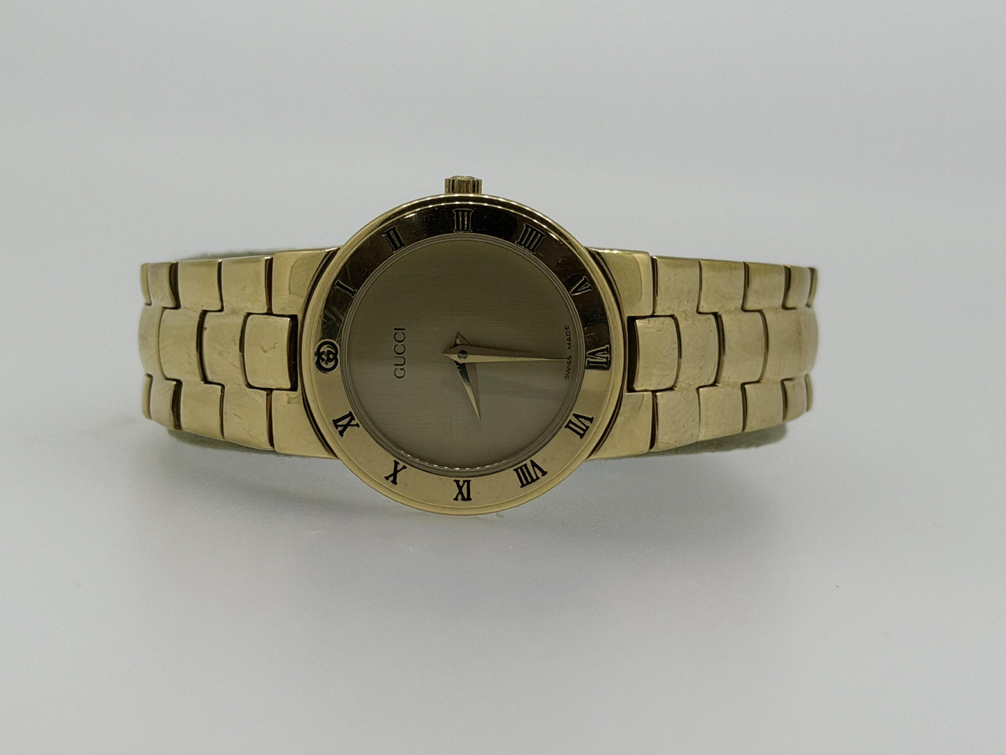 Vintage Gucci Gold Watch, Roman Numeral Bezel, Swiss Made 3000L, Luxury Designer