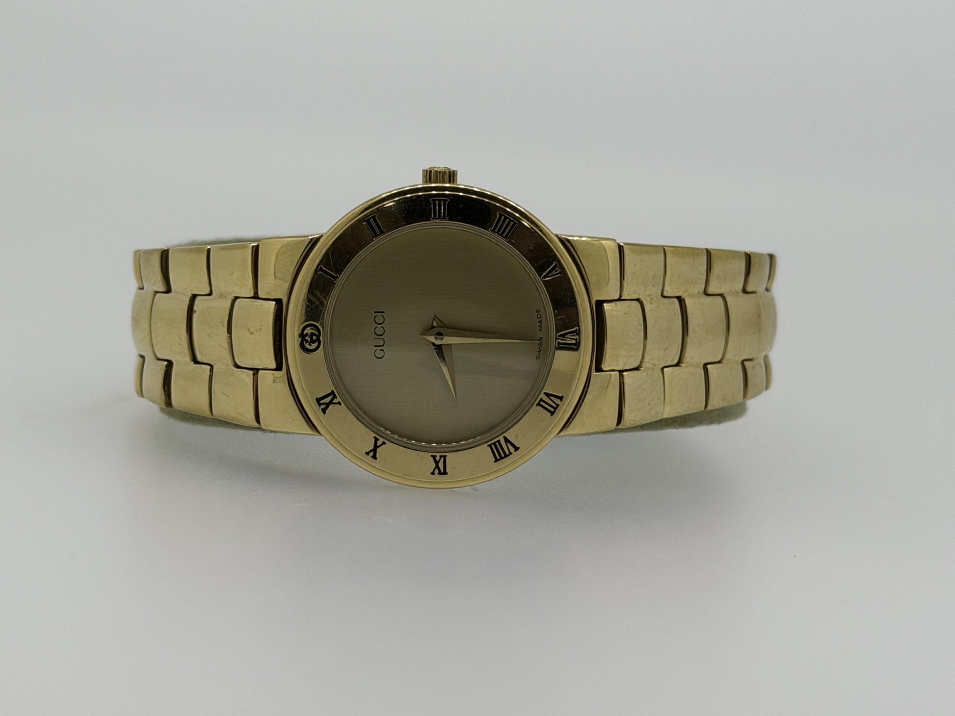Vintage Gucci Gold Watch, Roman Numeral Bezel, Swiss Made 3000L, Luxury Designer