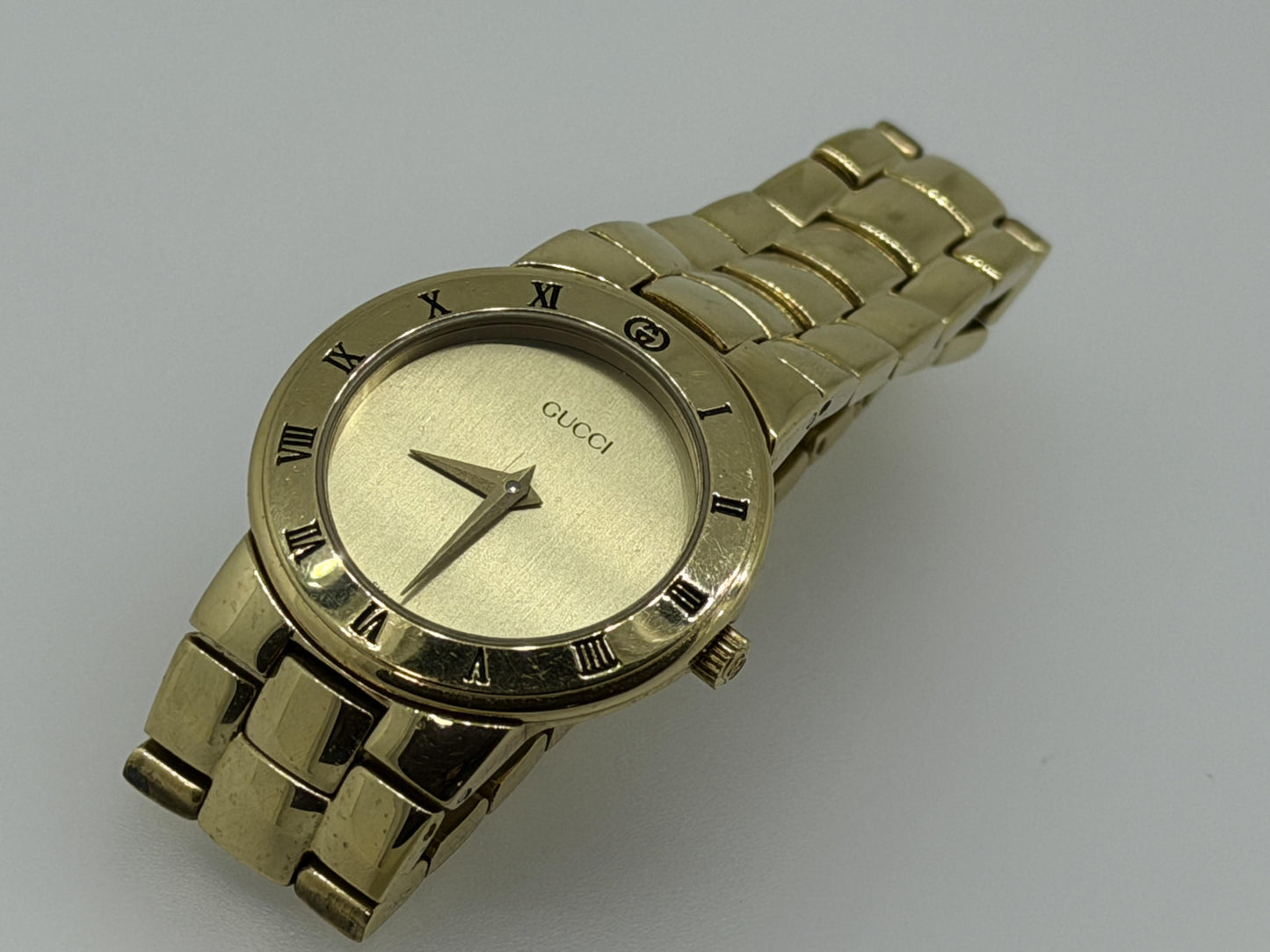Vintage Gucci Gold Watch, Roman Numeral Bezel, Swiss Made 3000L, Luxury Designer