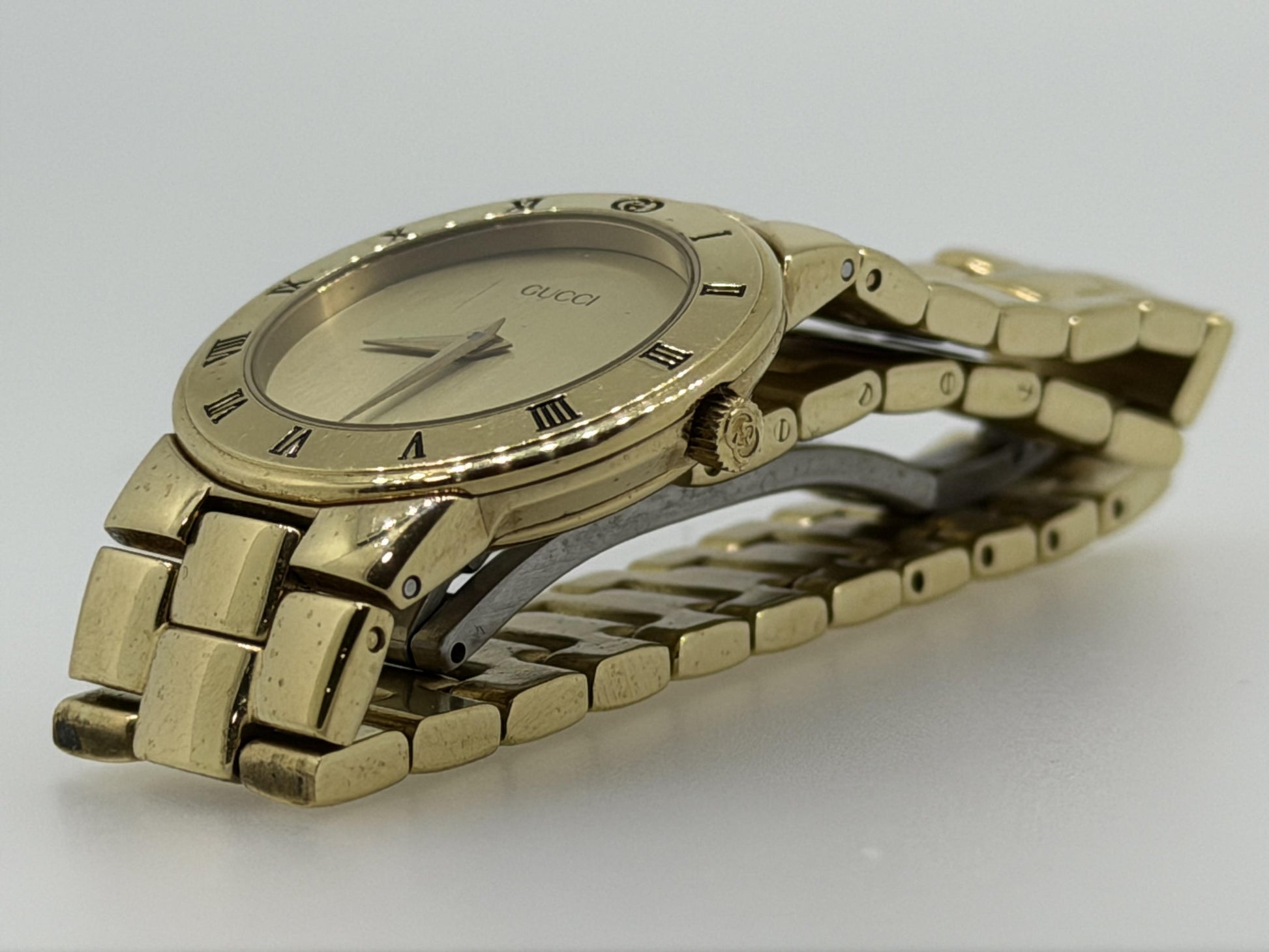 Vintage Gucci Gold Watch, Roman Numeral Bezel, Swiss Made 3000L, Luxury Designer