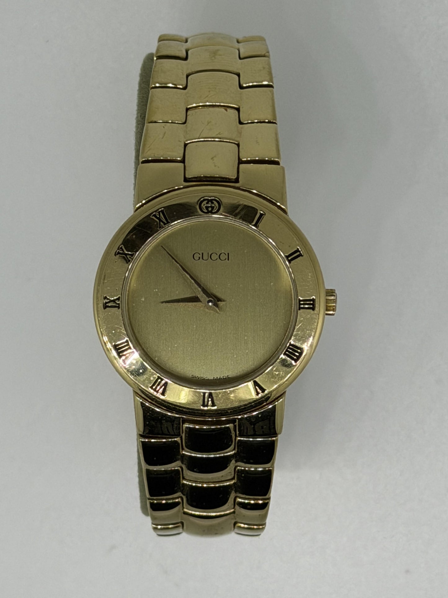 Vintage Gucci Gold Watch, Roman Numeral Bezel, Swiss Made 3000L, Luxury Designer