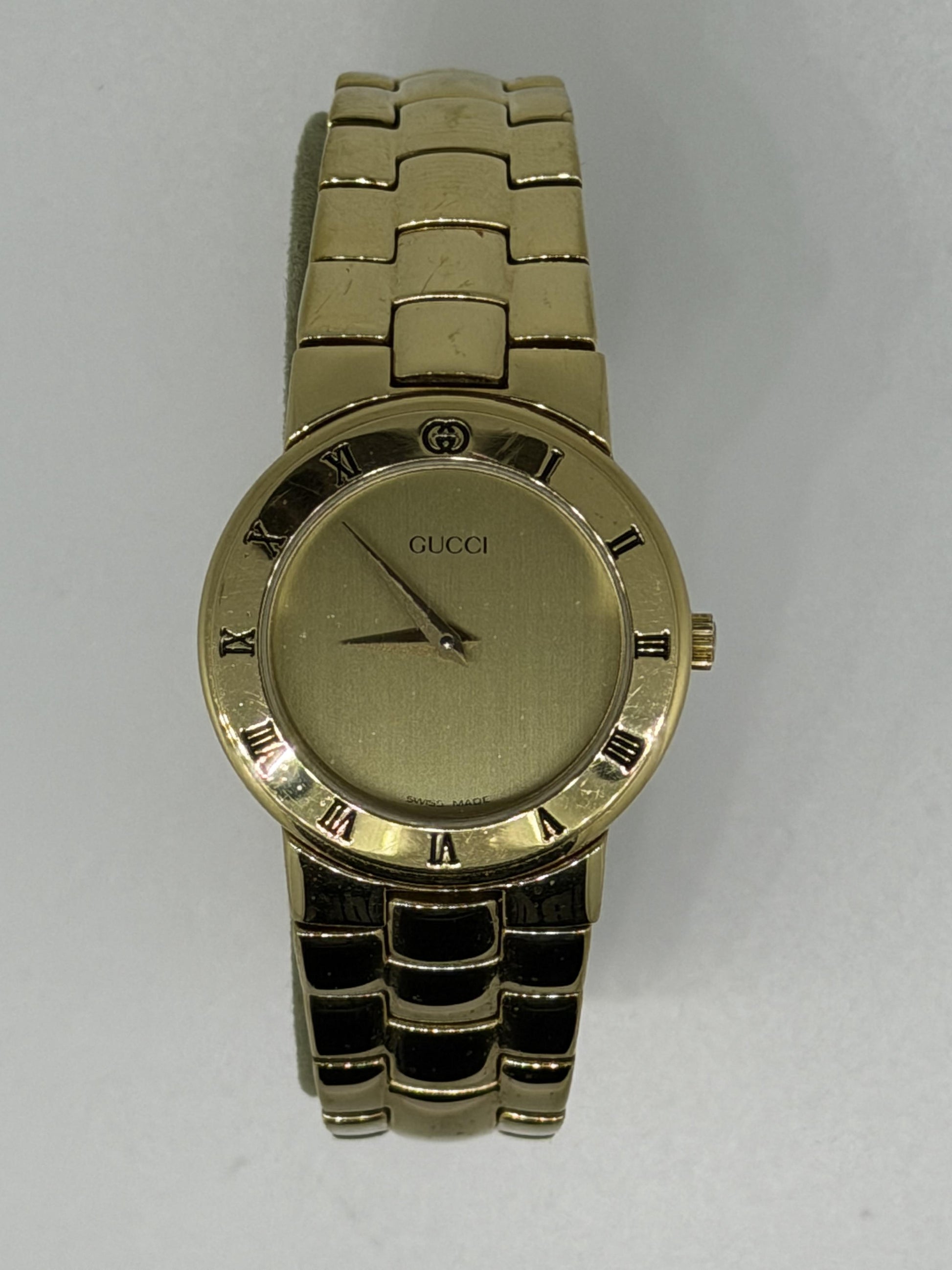 Vintage Gucci Gold Watch, Roman Numeral Bezel, Swiss Made 3000L, Luxury Designer