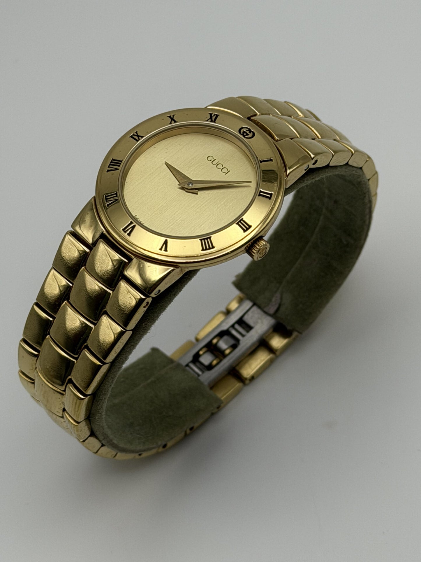 Vintage Gucci Gold Watch, Roman Numeral Bezel, Swiss Made 3000L, Luxury Designer