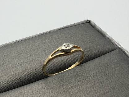 Yellow Gold 14k Diamond Vintage Child's Ring Pinky Signet Love Ring Toe