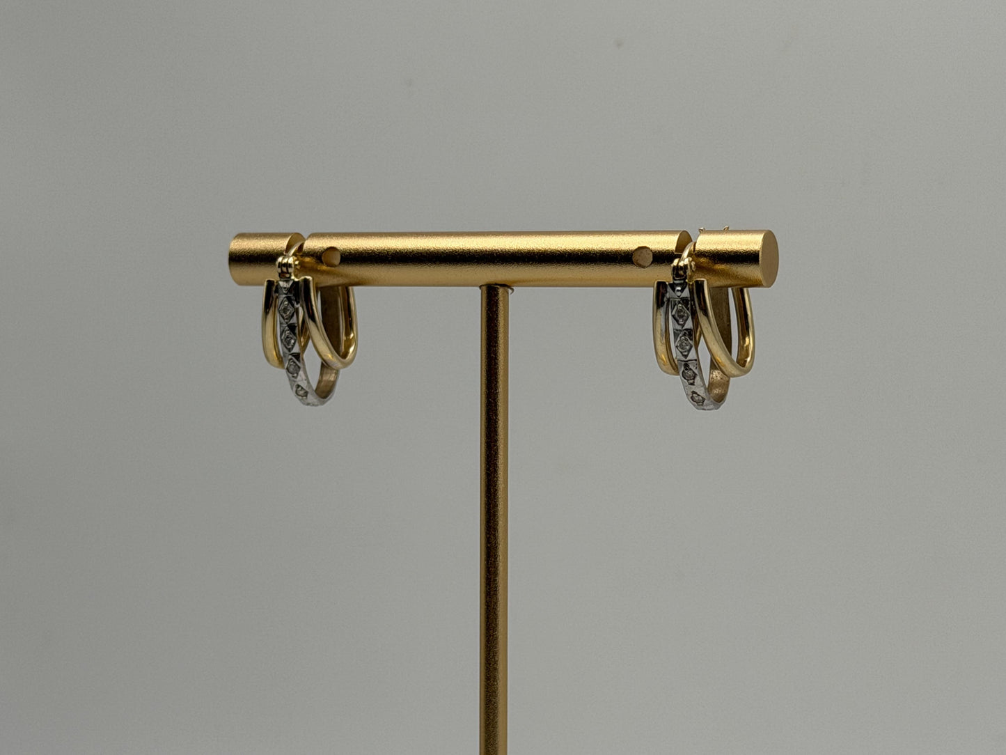 14k Yellow Gold Diamond Huggie Style Hoop Earrings Triple Hoop Diamond Earrings