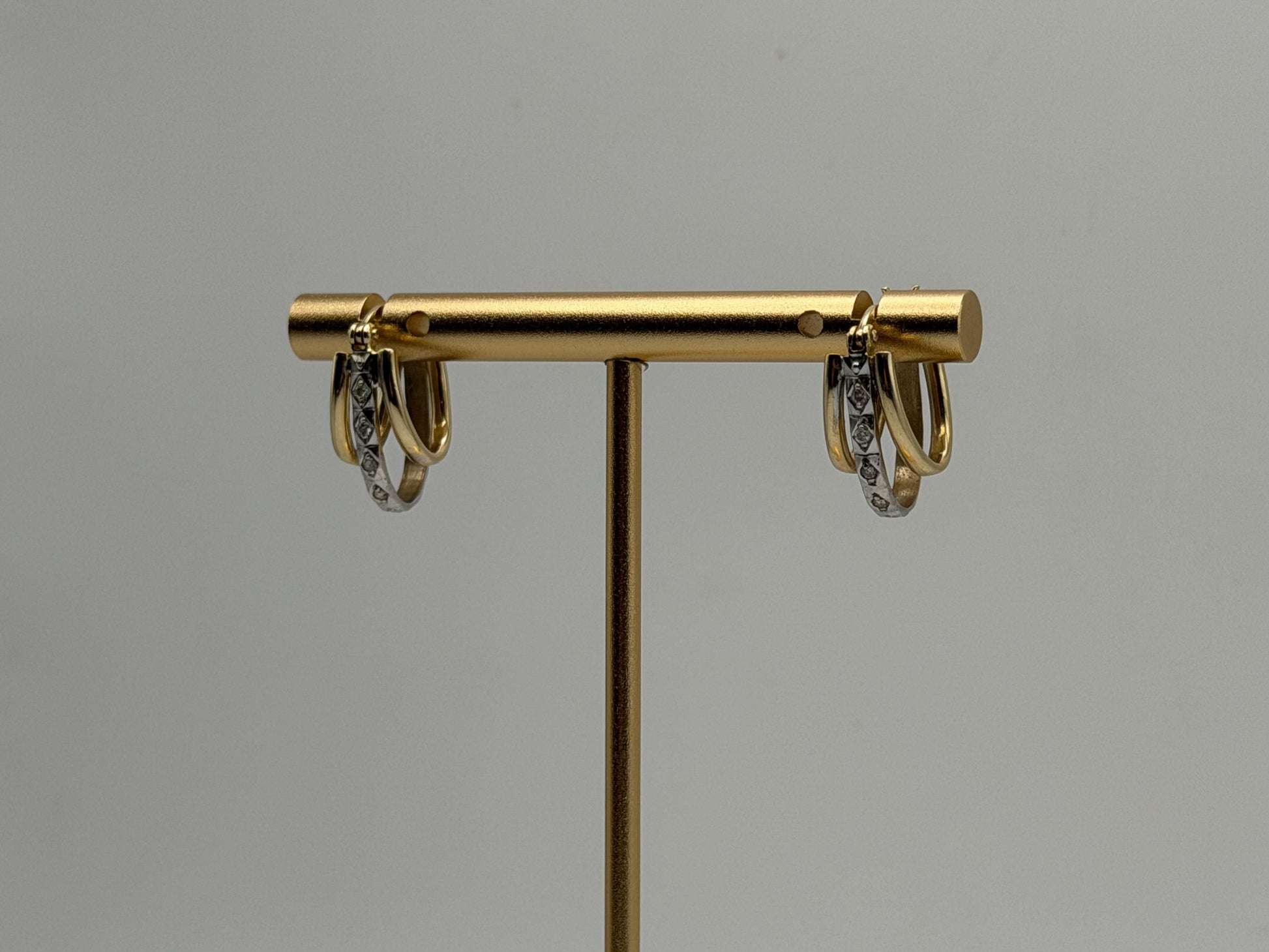 14k Yellow Gold Diamond Huggie Style Hoop Earrings Triple Hoop Diamond Earrings