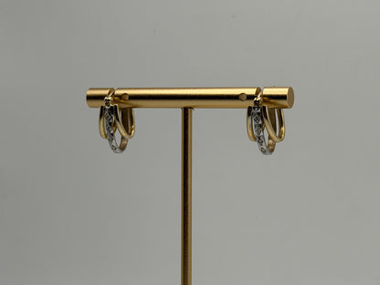 14k Yellow Gold Diamond Huggie Style Hoop Earrings Triple Hoop Diamond Earrings