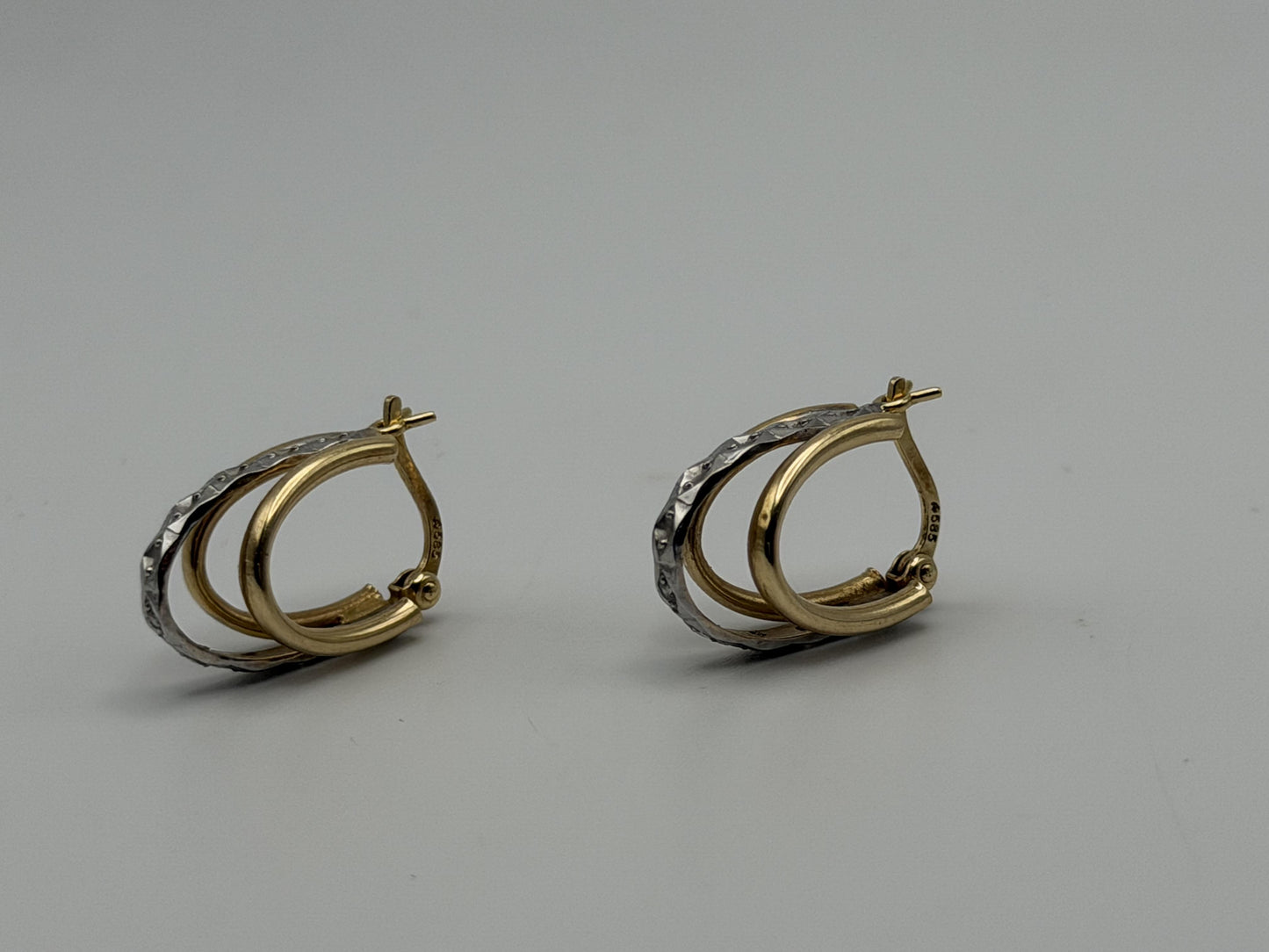 14k Yellow Gold Diamond Huggie Style Hoop Earrings Triple Hoop Diamond Earrings