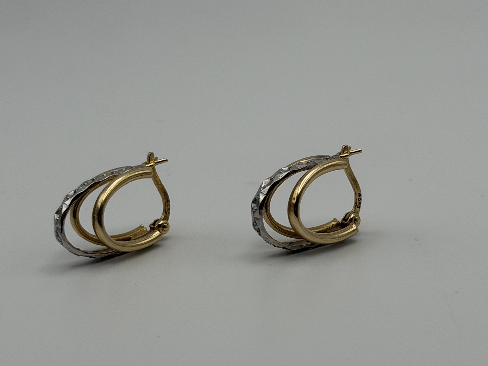 14k Yellow Gold Diamond Huggie Style Hoop Earrings Triple Hoop Diamond Earrings