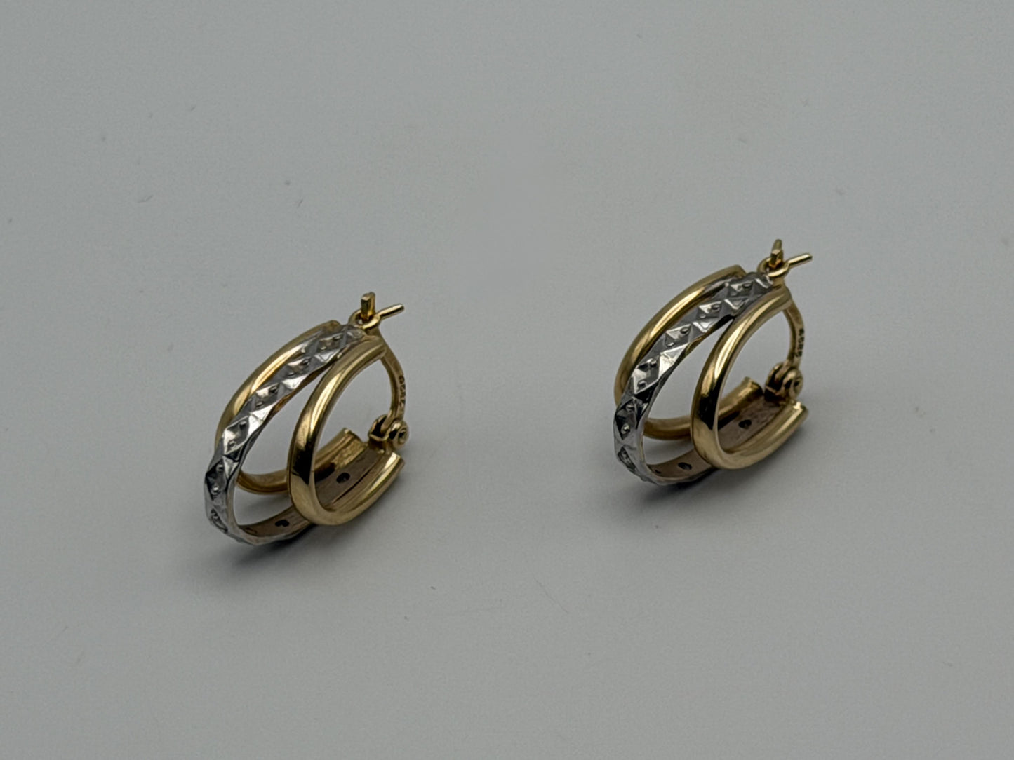 14k Yellow Gold Diamond Huggie Style Hoop Earrings Triple Hoop Diamond Earrings