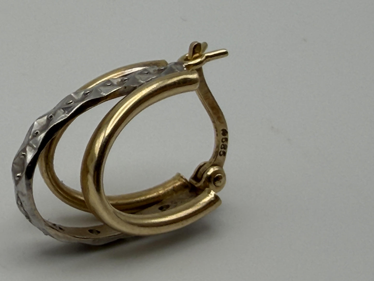 14k Yellow Gold Diamond Huggie Style Hoop Earrings Triple Hoop Diamond Earrings