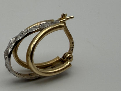 14k Yellow Gold Diamond Huggie Style Hoop Earrings Triple Hoop Diamond Earrings