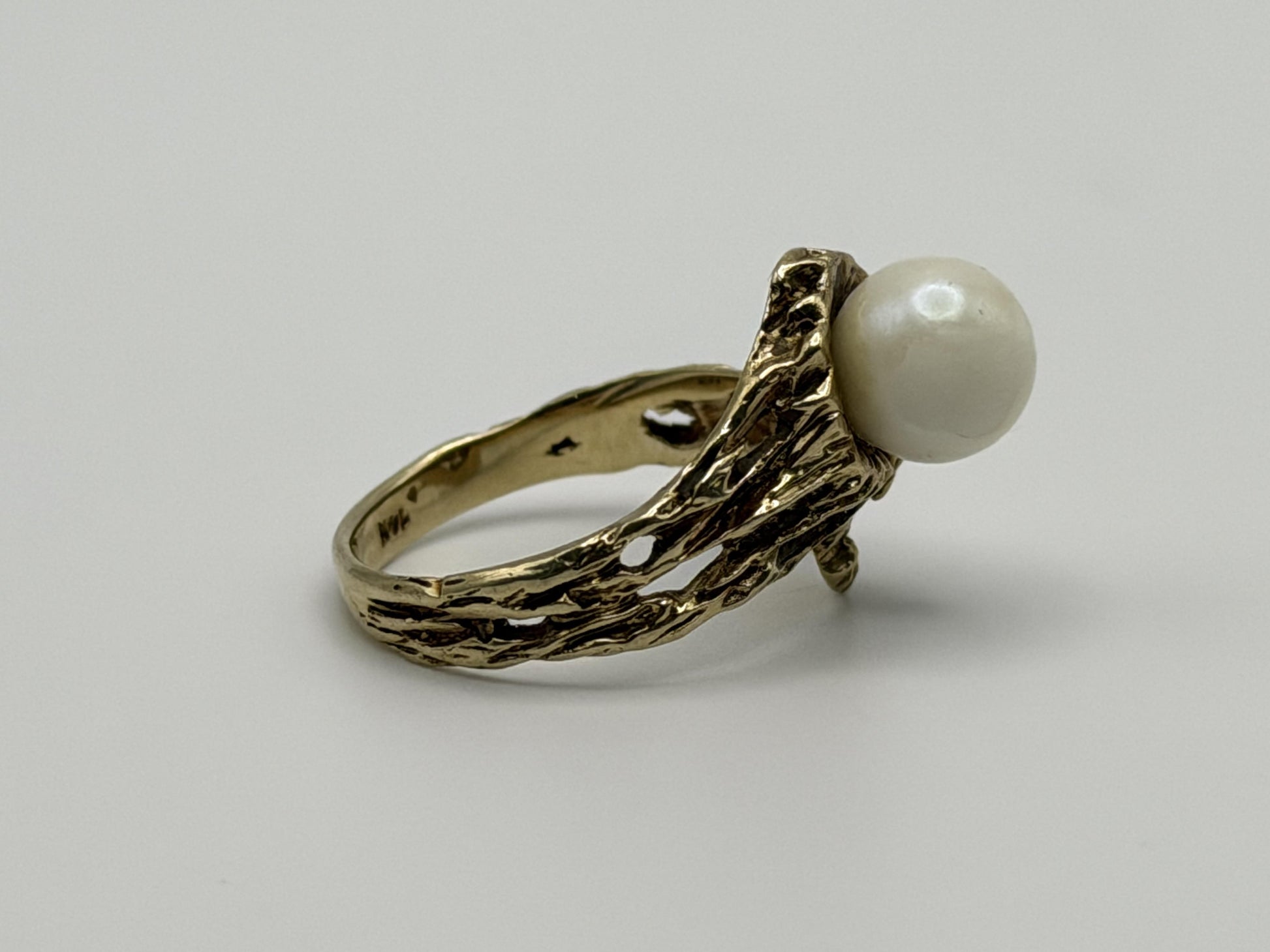 14k Yellow Gold Vintage Pearl Ring Cocktail Ring Statement Ring
