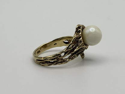 14k Yellow Gold Vintage Pearl Ring Cocktail Ring Statement Ring