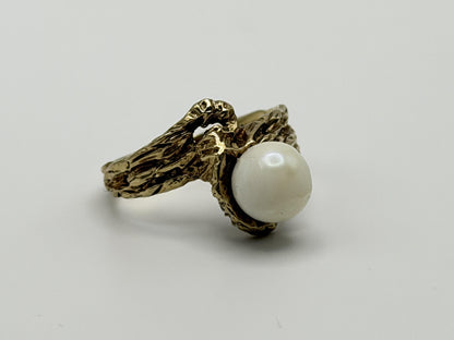14k Yellow Gold Vintage Pearl Ring Cocktail Ring Statement Ring