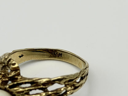 14k Yellow Gold Vintage Pearl Ring Cocktail Ring Statement Ring