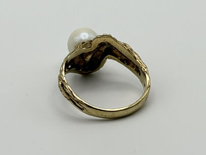 14k Yellow Gold Vintage Pearl Ring Cocktail Ring Statement Ring