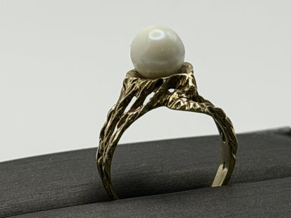 14k Yellow Gold Vintage Pearl Ring Cocktail Ring Statement Ring