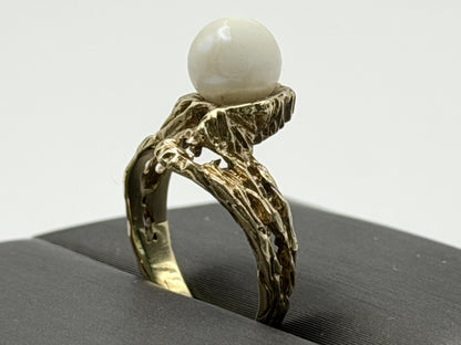 14k Yellow Gold Vintage Pearl Ring Cocktail Ring Statement Ring