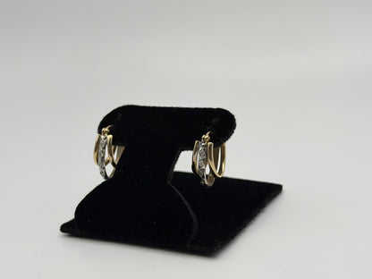 14k Yellow Gold Diamond Huggie Style Hoop Earrings Triple Hoop Diamond Earrings