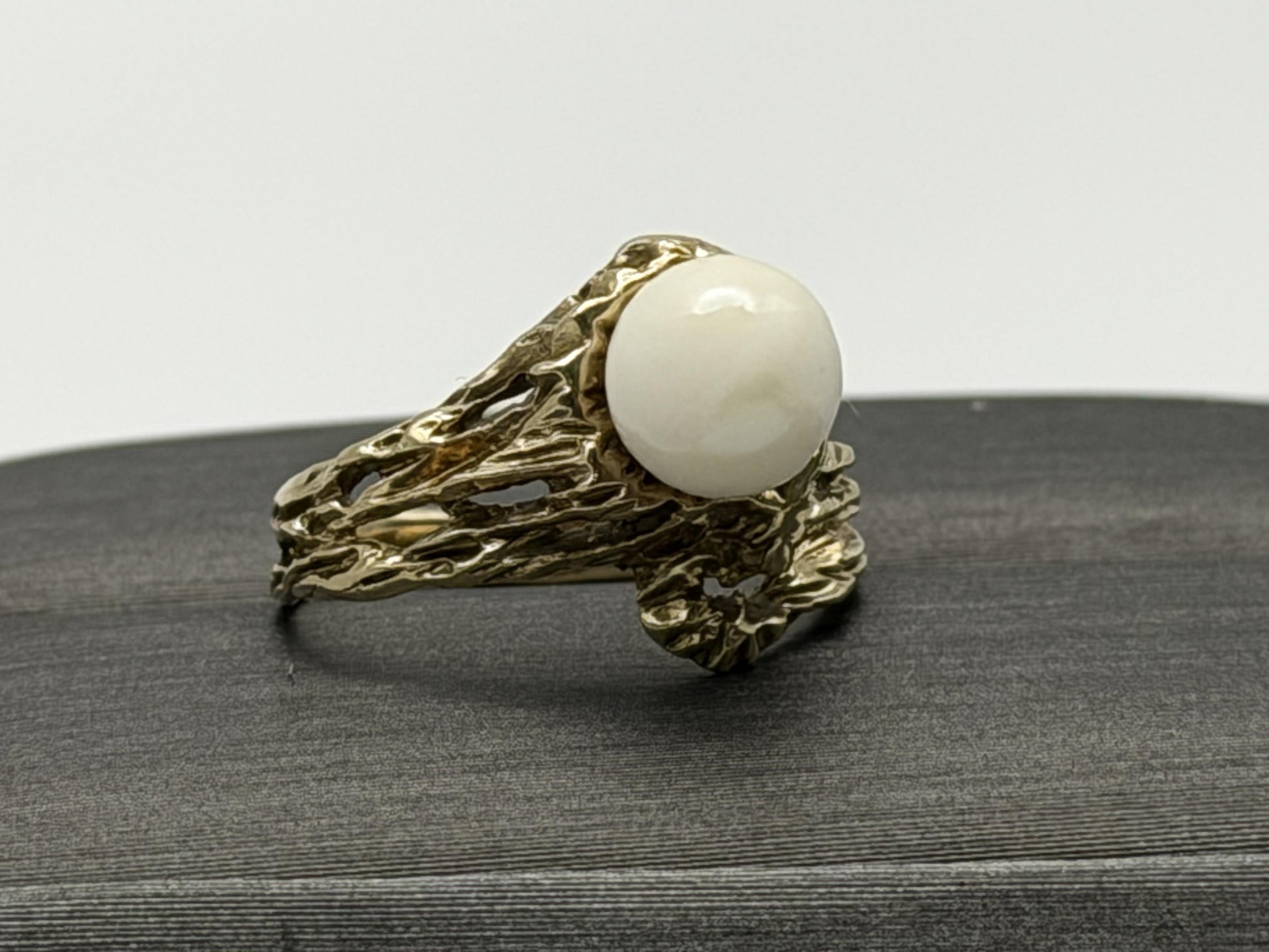 14k Yellow Gold Vintage Pearl Ring Cocktail Ring Statement Ring