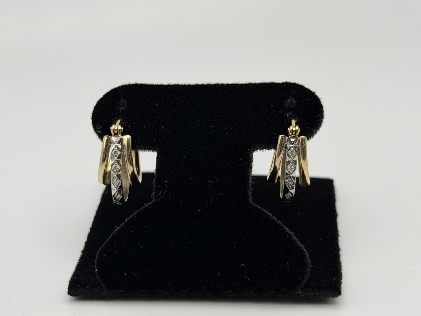 14k Yellow Gold Diamond Huggie Style Hoop Earrings Triple Hoop Diamond Earrings