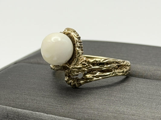 14k Yellow Gold Vintage Pearl Ring Cocktail Ring Statement Ring