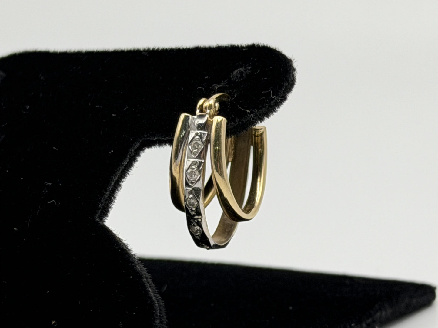 14k Yellow Gold Diamond Huggie Style Hoop Earrings Triple Hoop Diamond Earrings