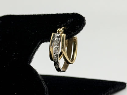 14k Yellow Gold Diamond Huggie Style Hoop Earrings Triple Hoop Diamond Earrings