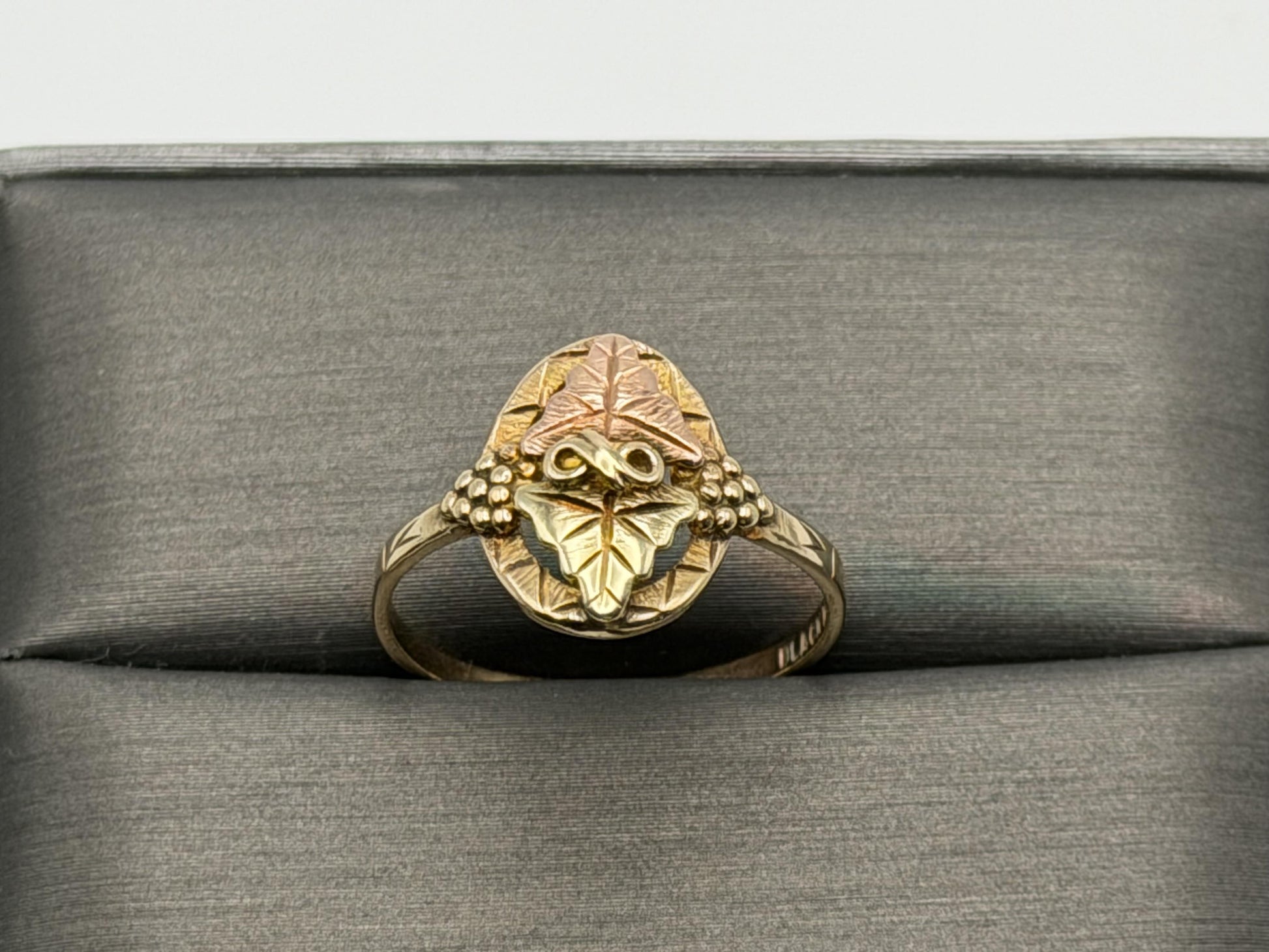 Vintage 10k Black Hills Gold Leaf and Vine Multi-Tone Gold Signet Statement Ring
