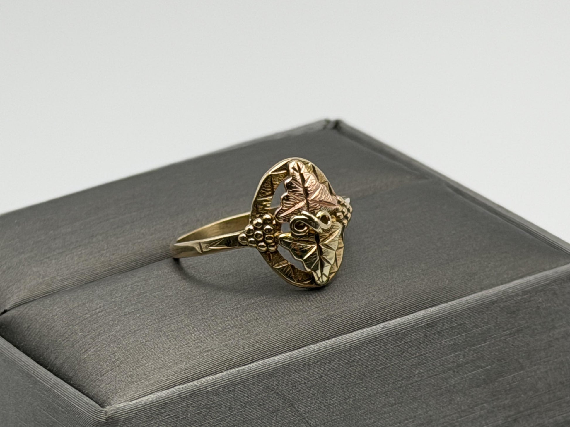 Vintage 10k Black Hills Gold Leaf and Vine Multi-Tone Gold Signet Statement Ring