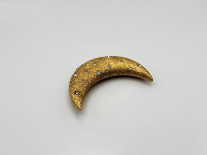 Real Christian Dior 18k Gold Plated Crescent Moon Brooch Pin Vintage Rhinestone