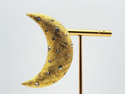 Real Christian Dior 18k Gold Plated Crescent Moon Brooch Pin Vintage Rhinestone