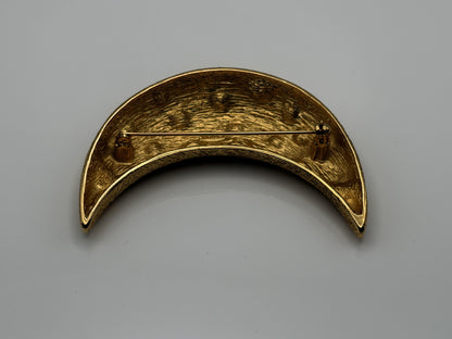 Real Christian Dior 18k Gold Plated Crescent Moon Brooch Pin Vintage Rhinestone