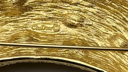 Real Christian Dior 18k Gold Plated Crescent Moon Brooch Pin Vintage Rhinestone