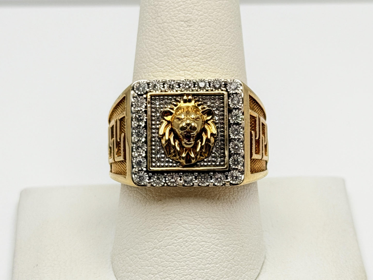 Vintage 10k Solid Gold Mens Diamond & Ruby Lion King Statement Ring 7.8gr