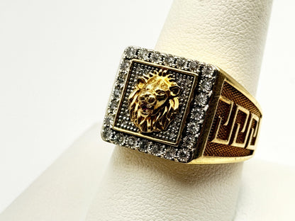 Vintage 10k Solid Gold Mens Diamond & Ruby Lion King Statement Ring 7.8gr