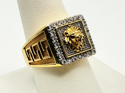 Vintage 10k Solid Gold Mens Diamond & Ruby Lion King Statement Ring 7.8gr