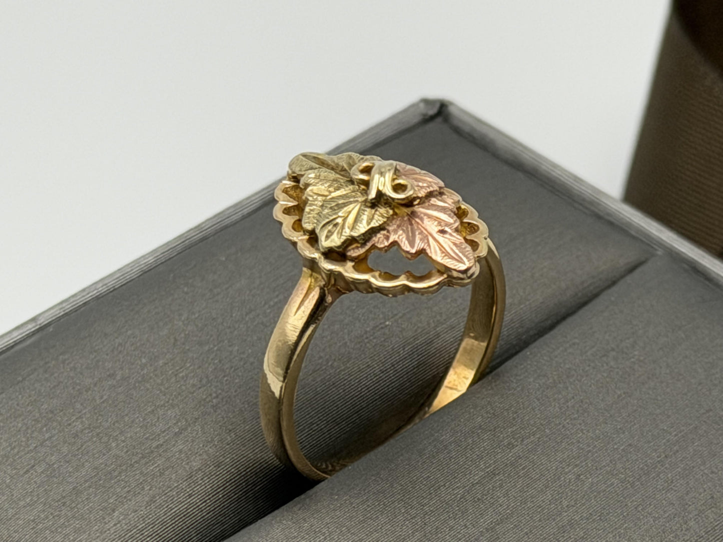 Vintage 10k Black Hills Gold Leaf Vine Shield Shape Multi-Tone Gold Signet