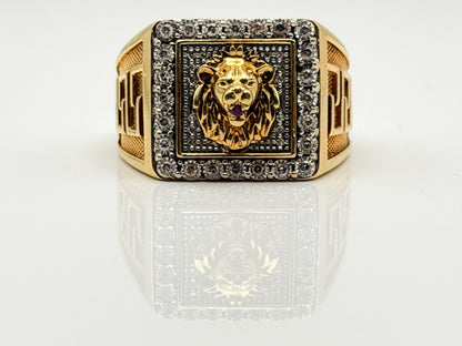 Vintage 10k Solid Gold Mens Diamond & Ruby Lion King Statement Ring 7.8gr