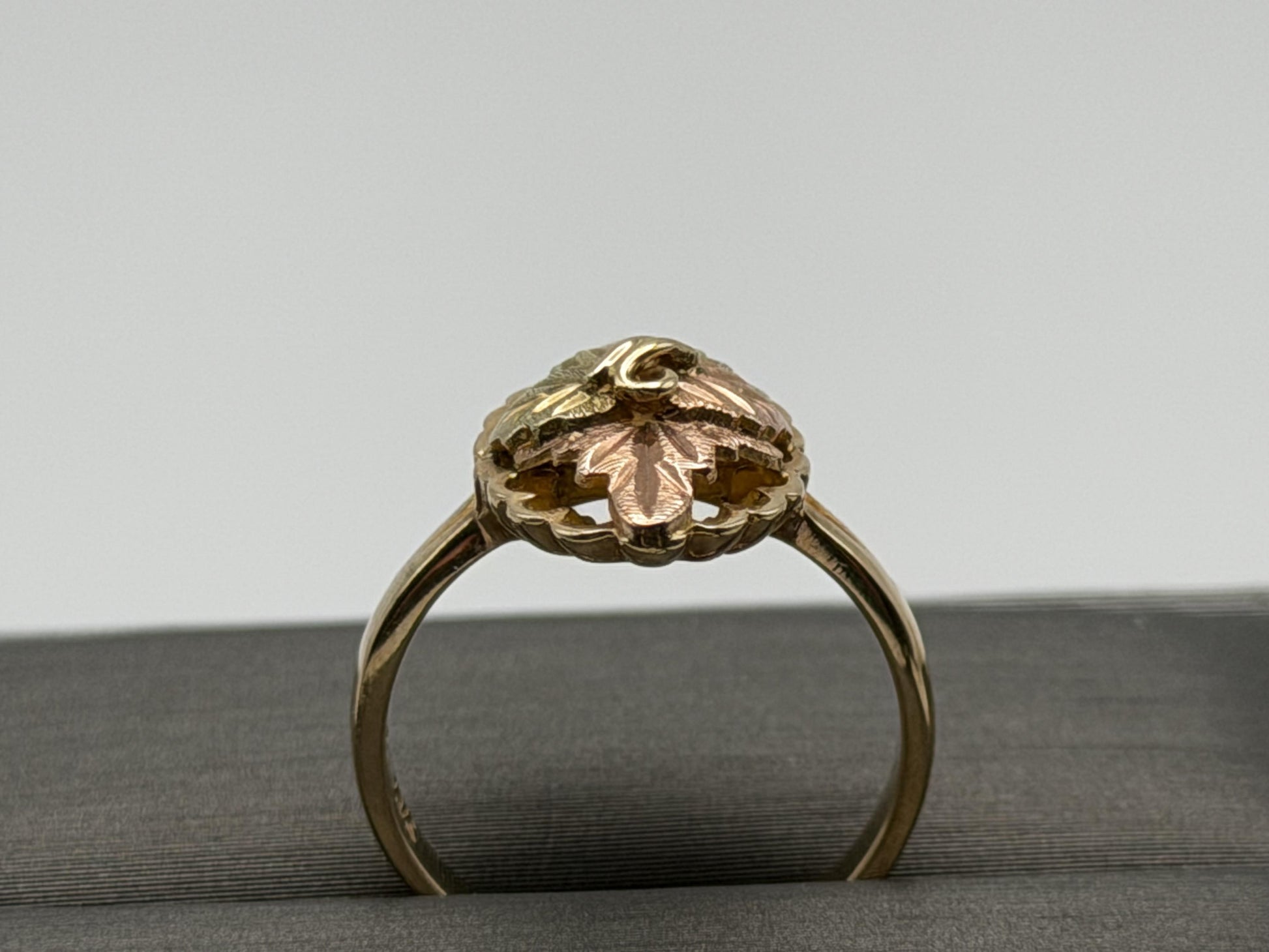 Vintage 10k Black Hills Gold Leaf Vine Shield Shape Multi-Tone Gold Signet