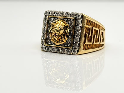 Vintage 10k Solid Gold Mens Diamond & Ruby Lion King Statement Ring 7.8gr