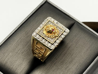 Vintage 10k Solid Gold Mens Diamond & Ruby Lion King Statement Ring 7.8gr